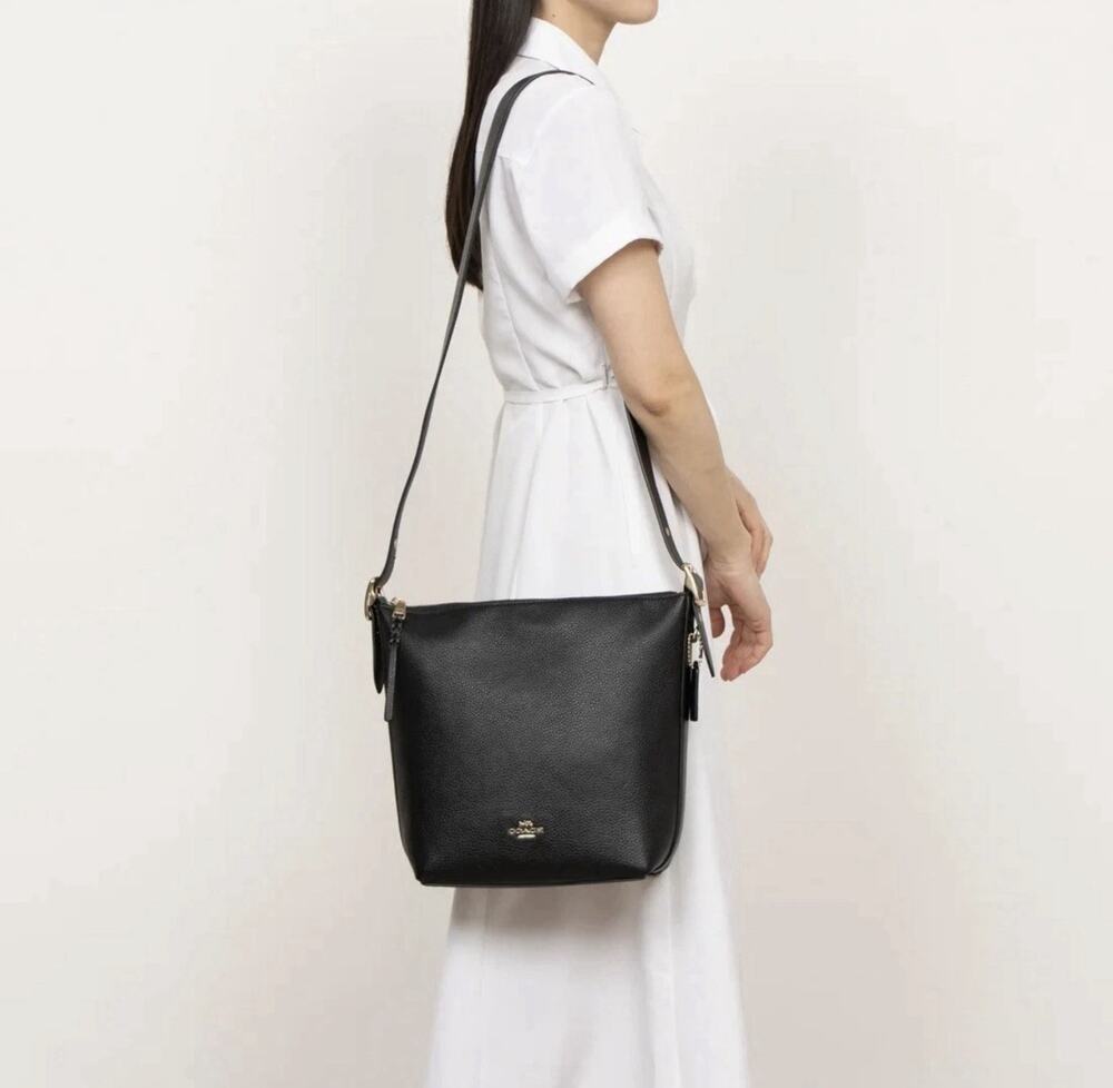 NEW+TAGS! COACH LEATHER WOMEN BAG VAL DUFFLE CROSSBODY BLACK GOLD ZIP TOP C2818